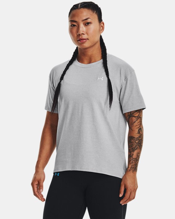 女士UA Essential Cotton Stretch T恤 in Gray image number 0